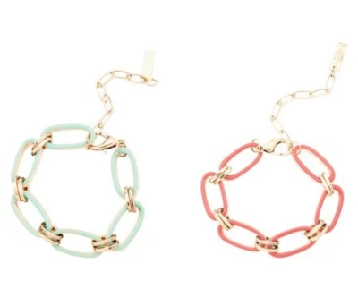 Tova Amelia Reversible Enamel Paper Clip Chain Bracelet Turquoise Mint/Red/Gold - Image 1 of 4