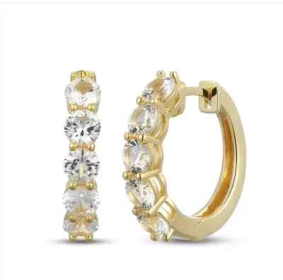 Серьги-кольца Huggie 2 карата круглой огранки с лабораторными бриллиантами покрытие желтым золотом 14 карат - Изображение 1 из 4