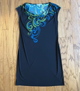 London Times Sheath Dress Womens 6 Cap Sleeve Boho Slinky Stretch Drape Neck - Picture 1 of 8