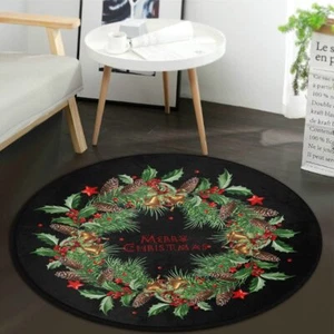 Round Area Rug Christmas Decorative Doormat Pine Wreath Merry Christmas Indoo... - Picture 1 of 5