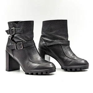 Robert Clergerie Paris Women Black Leather Strap Moto Biker Boots 7.5US EUR38 - Picture 1 of 11