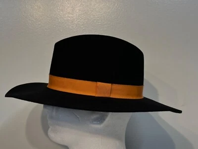 Goorin Bros Fedora Fieltro Negro Ala Ancha Lágrima Corona Naranja Banda Sombrero M Nuevo Foto 1 de 4