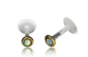 16G BIOFLEX BIOPLAST LABRET FAUX WHITE OPAL EAR LIP TRAGUS HELIX MONROE - Picture 1 of 2