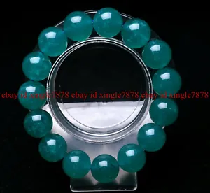 14mm Natural ice Amazonite Mozambique Gemstone Polished Beads Bracelet - Picture 1 of 12