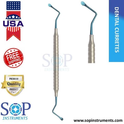 SOP INSTRUMENTS Dental Surgical bone Lucas Curette Non Serrated 4mm BLUE Double Ended instrument
