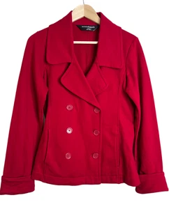 Chaqueta Blazer Norma Kamali Jersey Doble Pecho en Rojo Talla Mediana Bolsillos - Imagen 1 de 3