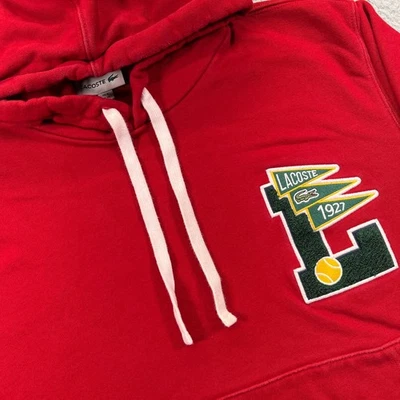 Sudadera con Capucha Lacoste Hombres XL Roja Tenis Universitario Letterman Sudadera Pullover Croc Logo Foto 1 de 4