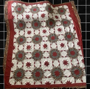Vintage Red and White Patchwork Handmade Star Quilt 87x96 Full Size Cotton USA - Picture 1 of 4
