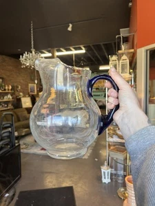 Libbey 85oz Clear Glass Cobalt Blue Handle Pitcher Large - Picture 1 of 7