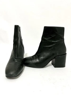 Free People Nicola Leather Square Toed Ankle Zip Block Heel Boot Black 38 US 7.5 - Image 1 of 4