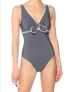 Karla Colletto Women's Swimsuit Coco Polka Dot Tie Front Underwire Blue White 6 - Picture 1 of 13