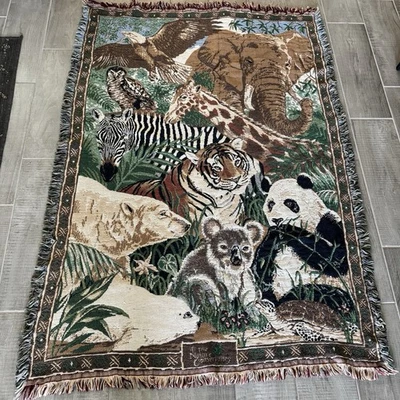 Vtg Goodwin Weavers Tapestry Throw Blanket Zoo Animals The Nature Conservancy - Image 1 of 4