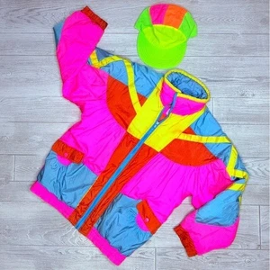 Vintage Neon 80er 90er Y2K Fresh Prinz Hirsch Berg Skijacke / Mütze 12 Jacke - Bild 1 von 11