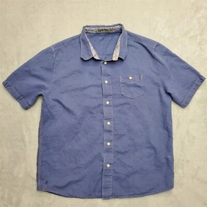 Linen Shirt Mens Large Blue Short Sleeve Button Outdoor Blend Short Fin Resort - Picture 1 of 11