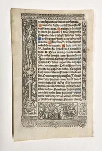 Authentic Antique 1526 Book of Hours Leaf with Gold Leaf Illuminated Capitols - Picture 1 of 7