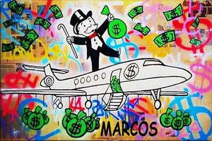 Alec Monopoly Hand oil painting on canvas,Monopoly Fly 24×36inch - Picture 1 of 6