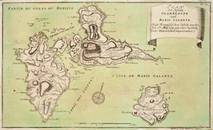 Landkarte "Plan der Insuln Guadeloupe und Marie Galante" (Guadeloupe) Raspe, 1762 - Bild 1 von 2