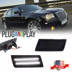 2X SMOKE LENS WHITE LED FRONT SIDE MARKER LIGHTS for 2005-2010 CHRYSLER 300 300C - Picture 1 of 10