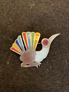 VINTAGE PERU STERLING 925 ENAMEL LAFFI? NUMBERED BIRD PIN BROOCH *10.6 gm* - Picture 1 of 5
