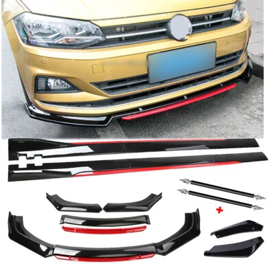 Front Bumper Lip Chin Spoiler Splitter Glossy Black Red For Volkswagen Polo Plus Foto 1 de 4