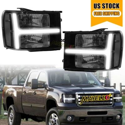 Black For 2007-2013 GMC Sierra 1500 2500HD 3500HD LED Halo Projector Headlights - Image 1 of 4