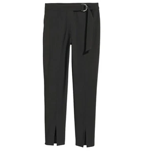 HM Womens Black Trousers Slits Office Work Suit Pants Belted Waist EU 40 UK 12 - Picture 1 of 10
