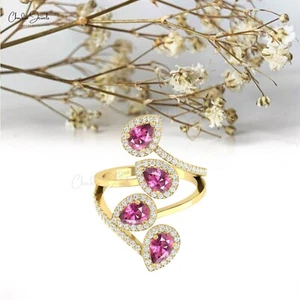 1.48 CTW Rhodolite & Diamond Statement Wrap Ring 14K Solid Gold Cocktail Jewelry - Picture 1 of 27