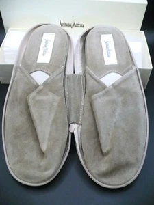 Neiman Marcus Taupe Suede Travel Slippers Size 39 Medium Zipper Pouch NOS - Picture 1 of 7