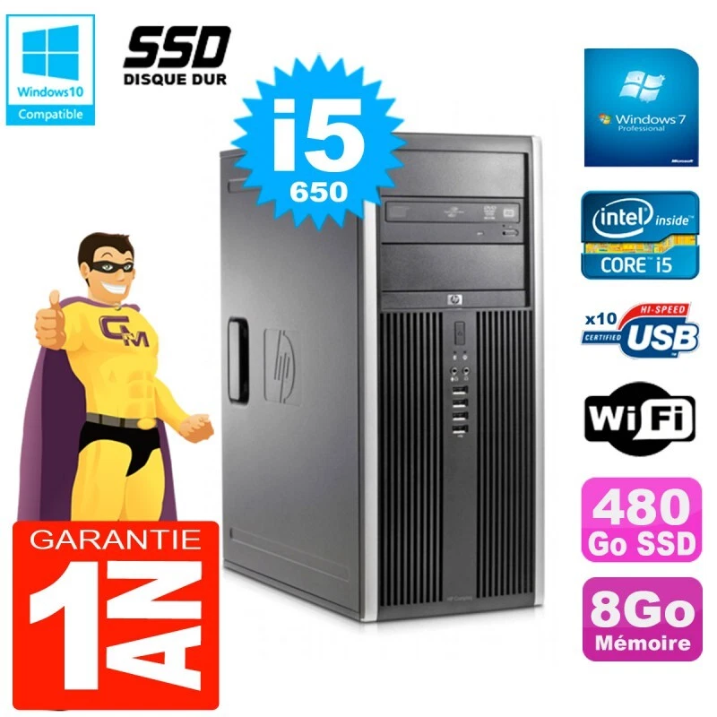 PC HP 8100 TOUR Core I5-650 RAM 8Go SSD 480Go Grabador DVD Wifi W7 - Imagen 1 de 1