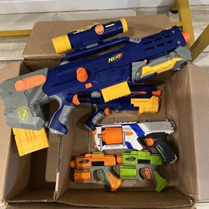 LOT OF 5 NERF N-STRIKE & ARMSTRONG DART GUNS LONGSHOT CS-6 W/MAGAZINE SCOPE - Picture 1 of 12