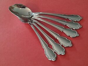 6 International Deluxe American Beauty Stainless Teaspoons 6" Free Ship