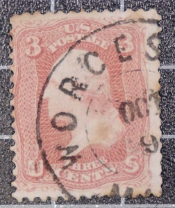 Scott 65 3 Cents Washington Used Partial CDS Cancel 'Worces..' OCT 9 SON - Picture 1 of 1