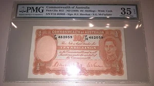 COMMONWEALTH OF AUSTRALIA 10 SHILLINGS 1939  NOTE RARE ORANGE SINGNATURES GRADED - Bild 1 von 3