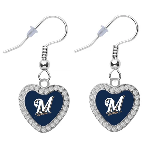 Milwaukee Brewers Crystal Heart Pierced Earrings Cover