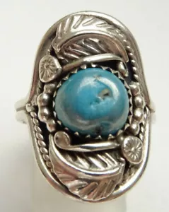 Bijoux indiens Navajo indien Zuni turquoise taille 58 argent bague en argent R n°68 - Photo 1/3