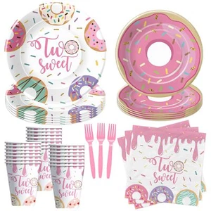 Donut Two Sweet Birthday Plates And Napkins Party Supplies Girls - Donut 2nd ... - Picture 1 of 7
