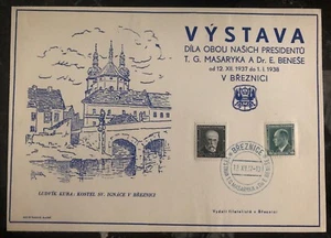 1937 Breznice Czechoslovakia Souvenir Sheet Cover TG Masaryka President - Picture 1 of 2