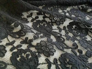 NEW Designer Jet Black Stretch Floral Lace Fabric 57"146cm High Class Lace Cloth - Picture 1 of 3