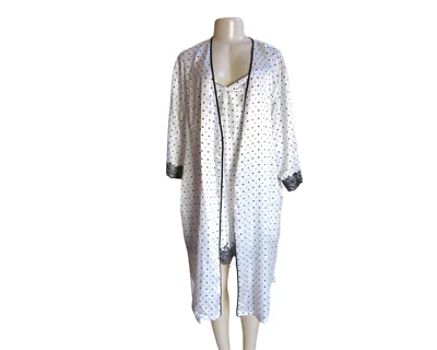 New w Tags, Oscar de la Renta Pink Label Polka Dot Nightgown w Robe, Size Large - Image 1 of 4