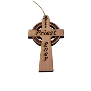 Best Priest Ever Celtic Cross - Cedar Ornament - Picture 1 of 4