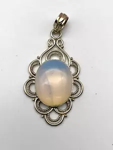 Vintage Sterling Silver 925 Pendant Necklace Blue Milky Opalite No Chain - Picture 1 of 4