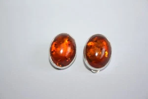 Vintage 925 sterling silver Amber Clip on earrings - Picture 1 of 6