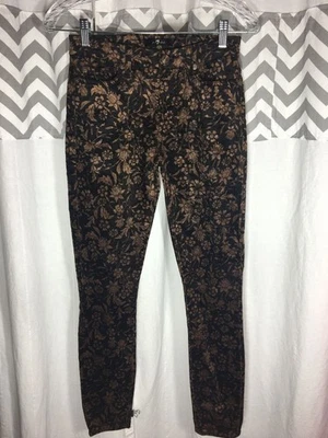 7FAMK Women's Size 25 0 Brown Corduroy Pants Flowers Skinny 7 For All Mankind - Imagem 1 de 4