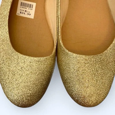 Zapatos planos American Eagle Gold brillo, con tacón plano y diseño sin cordones 8 1/2 Foto 1 de 4