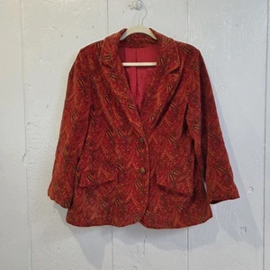 Exquisite Vintage Velvet Blazer Jacket Red Paisley Lion Buttons Size S lined - Picture 1 of 14