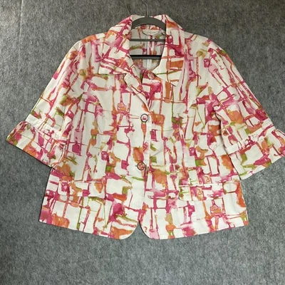 Jaqueta Chicos Feminina 2 Grande Rosa Abstrata Artística Botão Frontal Cápsula Costeira - Imagem 1 de 4