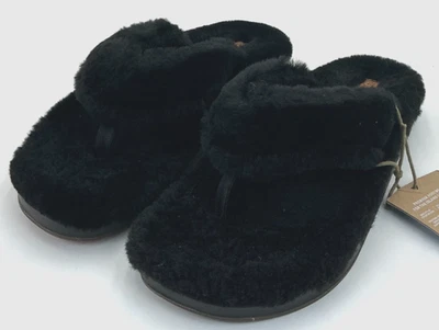 OluKai Kipe'a Heu Women's Size 9 Black Fuzzy Slippers NIB - Image 1 of 4