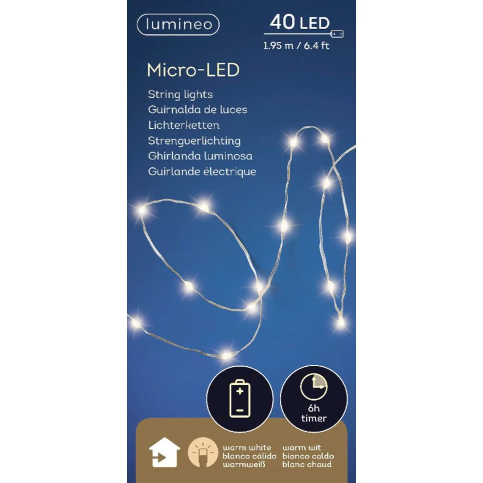 Lumineo Batterie LED Micro Lichterkette Strang 195 cm 40 Lichter warmweiß - Bild 1 von 1