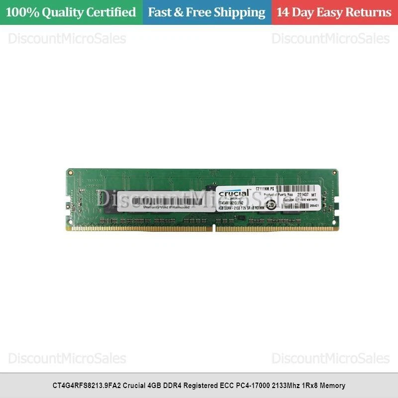 CT4G4RFS8213.9FA2 Crucial 4GB DDR4 Registered ECC PC4-17000 2133Mhz 1Rx8 Memory - Image 1 of 1