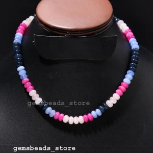 925 Sterling Silver Mix Color Chalcedony Quartz 8-9MM Smooth Necklace 18" - Picture 1 of 9